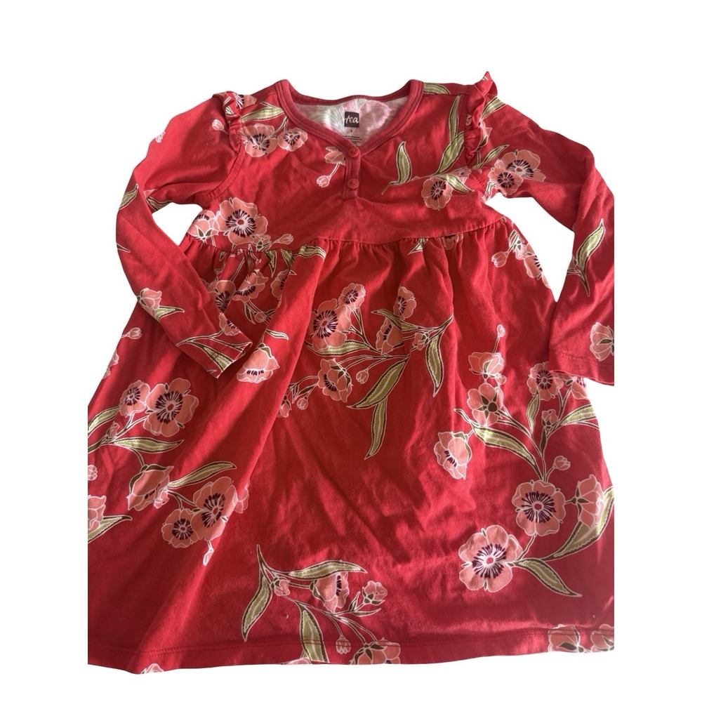 Tea Collection red floral knit dress girls size 3 3t toddler